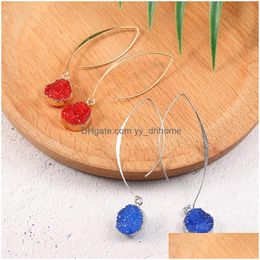 Dangle Chandelier Colorf Round Druzy Resin Charm Dangle Earrings Korean Style Long Hook Statement For Women Fashion Jewellery Drop De Dhg1B