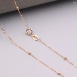 Chains Genuine Real 18K Rose Gold 1.8mm Bead With 0.8mm O Link Chain Necklace For Woman 18inch