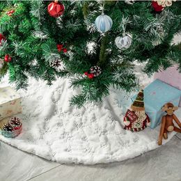 Christmas Decorations Silver Snowflake Tree Skirt Faux Fur White Plush Xmas Carpet Home Ornament Year Navidad 221130