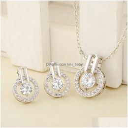 Earrings Necklace Europe Vintage Party Casual Jewellery Set Womens Zircon Rhinstone Pendant Necklaces With Earrings Drop Delivery Set Dh0Ar