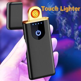 USB Electric Lighter Fingerprint Touch Sensing Smart Lighters Rechargeable Flameless Cigarette Igniter Mini Double-sided Ignition Lighter