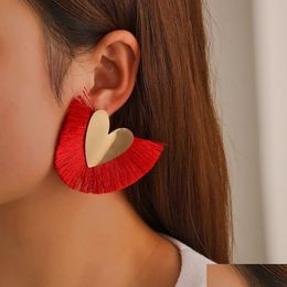 Stud Bohemian Fashion Jewelry Fan Tassels Dangle Stud Earrings Vintage Heart Geomtric Drop Delivery Dhyfw