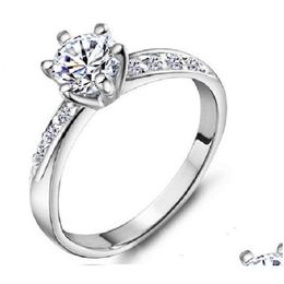 Anelli di banda Design classico anello nuziale Real Platinum placcato 6 punte da 0,5 ct Anelli di promessa diamanti simulati per donne CRI0049B 9 J2 DRO DHPR1