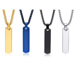 Simple Rectangular Necklace Bar Pendant Stainless Steel Chain 24inch For Mens Women Fashion Jewellery 4 Colour Choose Blue Black Silver Golden