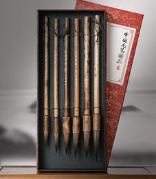 Painting Supplies 6PCS Chinese Calligraphy Paint Brush Pen Set Rat Whiskers Bamboo Holder Gift Box Painting Brush For Gouache Wash Art Supplies 221130