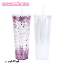 US Warehouse 24oz Acrylic Clear Cup with Plug Travel Mug Double Wall Plastic Tumblers with Lid and Straw Z11