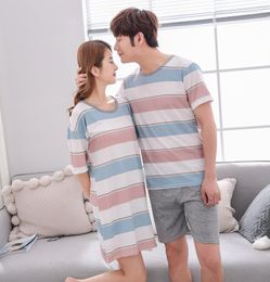 Women's Sleepwear Short Sleeved Couple Pajamas Summer Men's Suit Women's Skirt Nightdress Round Neck Home Clothes Sexy Nightwear