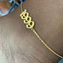 Anklets Foot Jewellery Gold Filled Custom Old English Number Anklet Bracelet Special Dates Cavigliera Birthday Gift