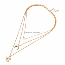 Pendant Necklaces Fashion Jewelry Mtilayer Necklace Metallic Heart Moon Map Pendant Drop Delivery Necklaces Pendants Dhcuf