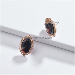 Stud Fashion Jewelry Womens Alloy Gem Rhinestone Geometry Polygon Plate Stud Earrings Lady Drop Delivery Dhggt