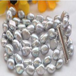 4 row 8-9mm Grey baroque freshwater cultured pearl bracelet 7.5"