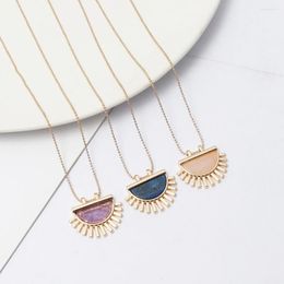 Choker Natural Stone Pendant Fan Fringe Necklaces Semicircle Natiral Long Chain