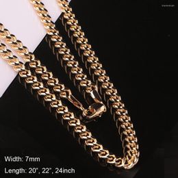 Chains 5pcs Wholesale Men Jewelry Necklaces 7mm Width Gold Color Long Figaro Chain Necklace For Fashion