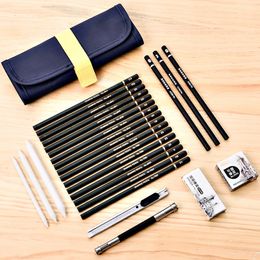 Fountain Pens 27PcsSet Drawing Pencil Set Painting Sketching Charcoal Pencil Paper Eraser Fabric Bag Paint Tools Set School Sationery 221130