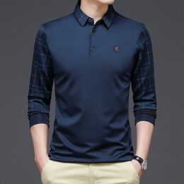 Men's T-Shirts BROWON Long Sleeve T Shirt Spring and Autumn Business Casual Slim Turn-down Collar Geometric Pattern Tshirt Clothing 221130