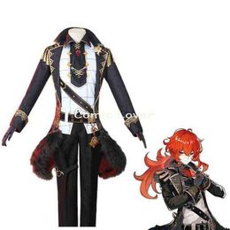 Genshin Impact Diluc Ragnvindr Cosplay Costume Christmas Anime Game Outfits Male Women Halloween Uniforms Clothing Jacket Pants J220712 J220713