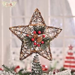 Christmas Decorations Valery Madelyn Rattan Tree Topper Pine Cones Star with 10LED Lights for Home 2023 221130