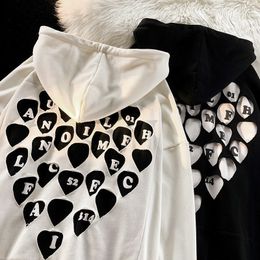 Women's Hoodies Sweatshirts American Street Fashion Loose Casual Coat Retro Text Heart Print Zip Hoodie Harajuku Oversize Sweatshirt 221129
