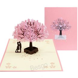 Cherry Blossoms 3D Greeting Card Romantic Flower Pop Up Festival Cards Wedding Valentine's Day Couple Congratulation Cards BH8014 TQQ