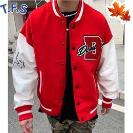 Mens Jackets TFS American Letter Printed Baseball Uniform Men Y2K Street Hiphop Retro Jacket Coat Couple Casual Allmatch Clothing 221130