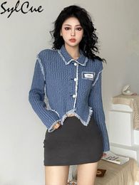 Women s Jackets Sylcue Classic Retro Knitted Plaid Brushed Distressed Trendy Fashion Personality Designer Women S Autumn Winter Short Coat 221130