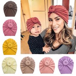 Solid Colour Knotted Hats for Baby Girl Beanie Bow Headband Indian Turban Bonnet Head Accessories Kids Hijab Caps