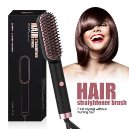 Hair Straightener Brush Comb Ceramic Straightening Iron Brush 2 In 1 Hair Curler Styling Tools Hot Comb Straightener for Wigs