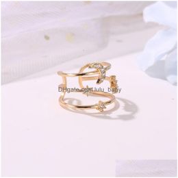 Band Rings Europe Fashion Jewellery Hollowed Three Stars Moon Ring Rhinstone Opening Rings Drop Delivery Dhq7Y