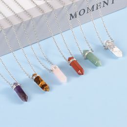 Natural Crystal Stone Pendant Amethyst Aventurine Pink Crystal Quartz Necklace Jewelry Women Men