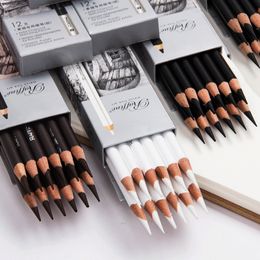 Fountain Pens Marco 24pcs Sketch Charcoal Pencils Set Professional White Brown Black Drawing Charcoalpencil Tools for Student Art Supplies 221130