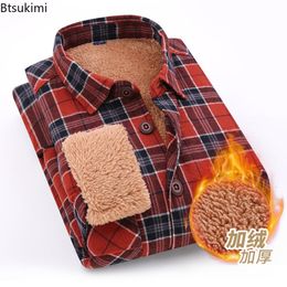 Mens Sweaters Autumn Winter Thick Plaid LongSleeved Shirt Velvet Warm Jacket Business Casual Top Male 221129