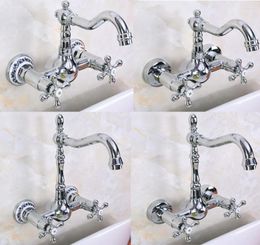 Kitchen Faucets Polished Chrome Brass Swivel Spout Bathroom Basin Vessel Sink Mixer Tap Wall Mount Dual Cross Handle