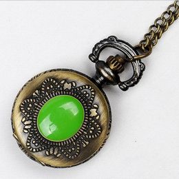 Pocket Watches Gnova Platinum Women Fashion Watch Bronze Chain Vintage Necklace Crystal Rhinestone Turquoise Green Eye Stone Blue Red