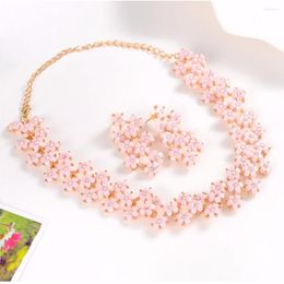 Necklace Earrings Set MINHIN Austrian Crystal Enamel Pink Flower Jewellery Ladies Exaggeration Temperament 4 Colours Wedding