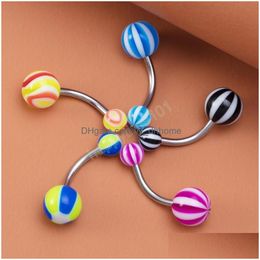Navel Bell Button Rings Candy Colours Belly Button Ring Acrylic Navel Bar Piercing Stud Stainless Steel Barbell Nombril For Women B Dh3S7
