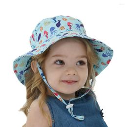 Hats Meerestier Pattern Sun Children's Beach Caps Kids Foldable With Wide Brim Anti-uv Outdoor Boys Girls