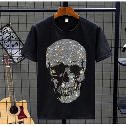 Men's T-Shirts Hot-Selling Men's T-Shirts In Summer Tees Shiny Rhinestone Skull Style Loose Short Sleeve Trend Oversized O-Neck Tops 5XL Size T221130