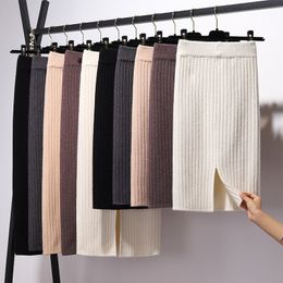 Skirts Women Autumn Winter Stretchable Knitted Bodycon Pencil Sweater High Waist Short Long Bandage Female Y2k Falda 221130