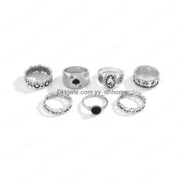 Band Rings Gothic Poker Letter Heart Finger Rings Sets Punk Alloy Flame Ellipse Star Circle Ring European Geometric Ancient Sier Han Dhlex