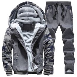 Mens Tracksuits Tracksuit Men Sporting Fleece Thick Hooded JacketPant Warm Fur Inside Winter Sweatshirt Sets Clothing Size M5XL 221130