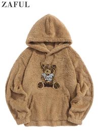 Men's Hoodies Sweatshirts Hooded for Men Fluffy Teddy Bear Pattern Fall Winter Streetwear Pullover Casual Long Sleeves Tops 221129