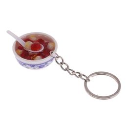 Party Favour Simulation Food Keychain Noodle Key Ring Chinese Blue and white porcelain Bowl Mini Pendant DF1200