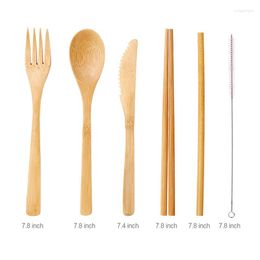 Dinnerware Sets Bamboo Cutlery Set 6-Pieces Flatware Knive Fork & Spoons For Picnic Hiking Travel Or Party Reusable Utensils