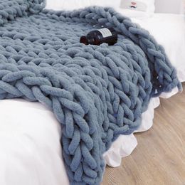 Blanket Chenille Chunky Knitted Weaving Mat Throw Chair Decor Warm Yarn Home For Pography 221130