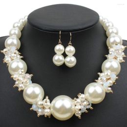 Necklace Earrings Set 2 Pcs Big Pearls Crystal Jewellery Fashion Imitation Pearl Women Wedding Bridal