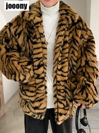 Men's Fur Faux Winter Street Warm Fluffy Plush Loose JumperOutwear Coat for Men Turndown Collar Tiger Leopard Imitate Jacket Thick 221130