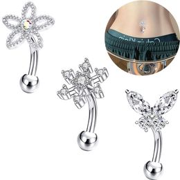 Bell Button Rings for Women Buttefly Flower Crystal Stainless Steel Crystal Navel Ring
