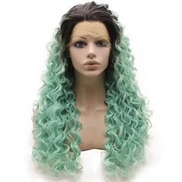 26inch Long Curly Ombre Wig Black Blue Ombre Heat Resistant Fibre Hair Costume Party Wig