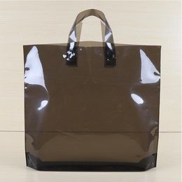 Gift Wrap 25pcs/lot Black Transparent Plastic Bag With Handle High Quality Large Shopping Storage Package Bags