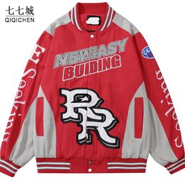 Men's Jackets Hip Hop Bomber Jacket Men Vintage Patchwork Letter Embroidery Baseball Coat Unisex Motorcycle Autumn Loose Street Couple 221129